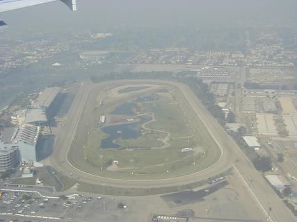 Hollywood Park Racetrack.  This closed down in 2013 and has since been demolished<br>Location: <a href="https://www.google.com/maps/search/?api=1&query=33.94378,-118.33214" target="_new">Over California</a>